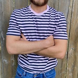 Topman | Pink & Blue Stripe Short Sleeve Tee Large